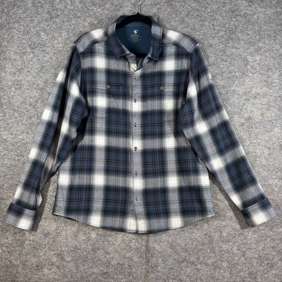 KUHL Plaid Flannel Button Down Shirt Blue Gray Men’s M Outdoor Casual - Picture 2 of 16